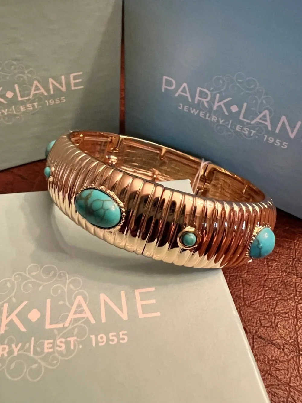 Park Lane RAE Gold and Turquoise Bangle Bracelet, Stretch to Fit,